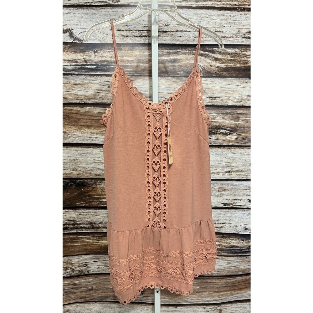 Entro Peach Tank Mini Dress Size Medium Ruffle Trim New